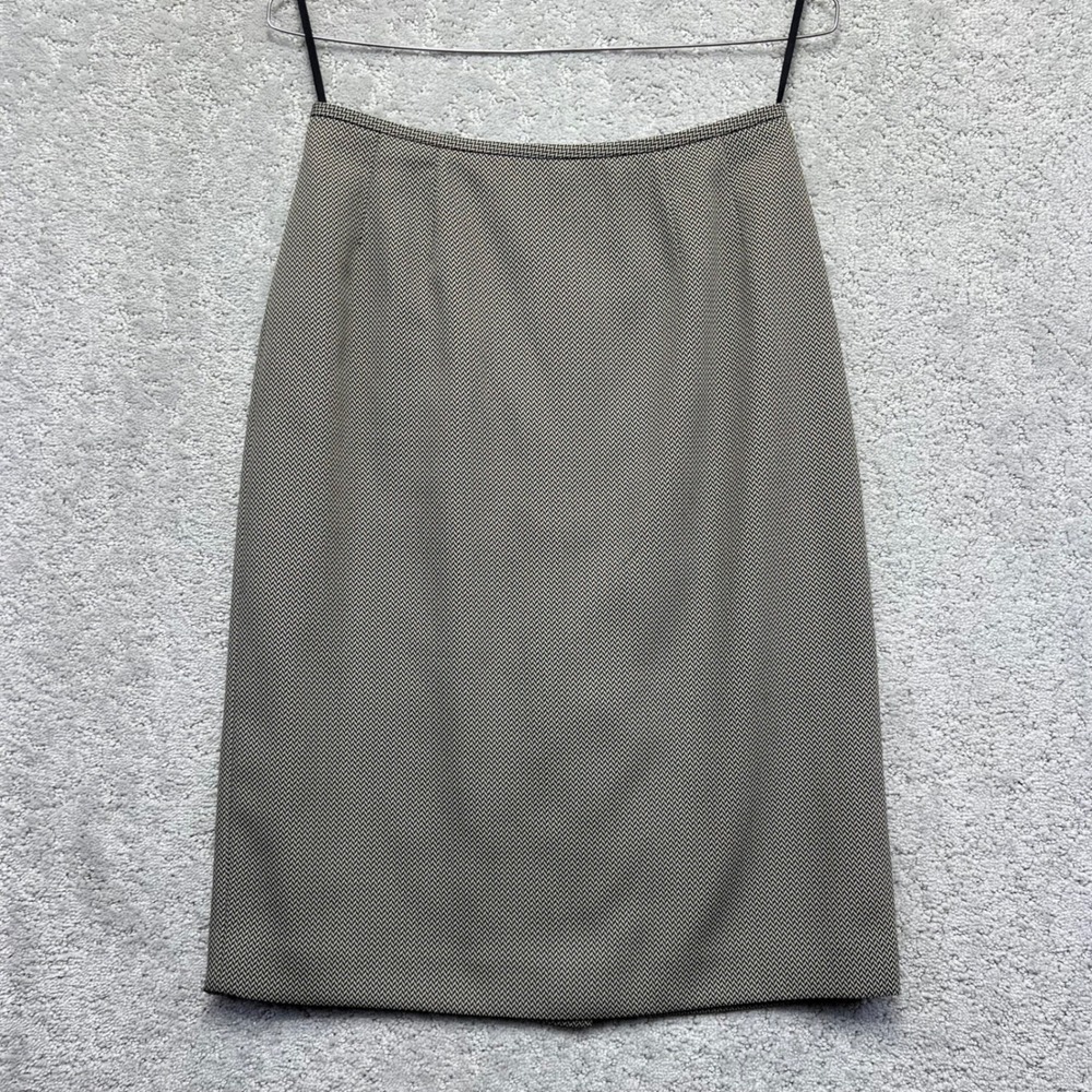 VINTAGE Le Suit Skirt Womens 4P Black Tan Herringbone Pencil Career Office